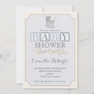 Convites o chá de fraldas do pram do vintage ou polvilha