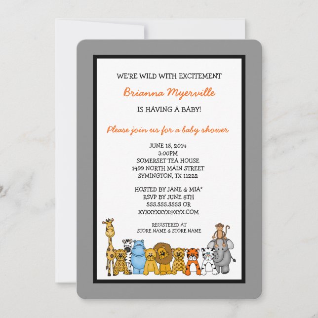 Convites O chá de fraldas dos animais da selva convida o (Frente)