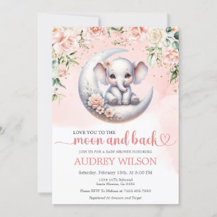 Convites O Chá de fraldas Elefante Te Ama À Lua E Volta