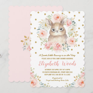 Convites O chá de fraldas floral bonito da menina de coelh