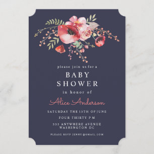 Convites O chá de fraldas floral das papoilas da aguarela