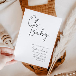 Convites Ó Chá de fraldas Negro E Branco Minimalista