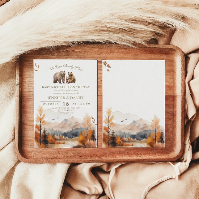 Convites O Chá de fraldas neutro da queda da armação do urs (Criador carregado)