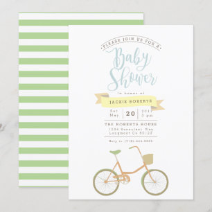 Convites O chá de fraldas Pastel da bicicleta   convida