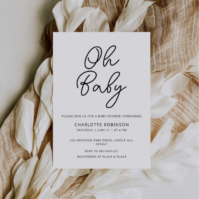 Convites Ó Chá de fraldas Simples e Pequeno Bebê (Oh Baby minimalist Simple Baby Shower Invitation)