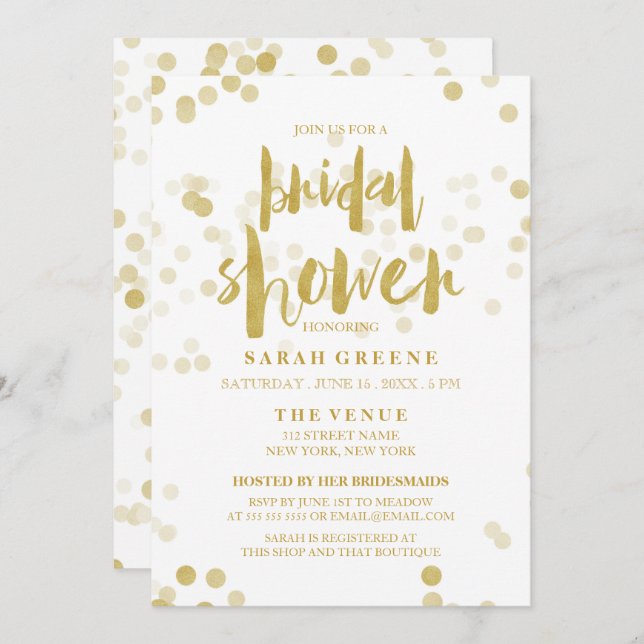 Convites O chá de panela dos confetes da folha Dourado do (Frente/Verso)