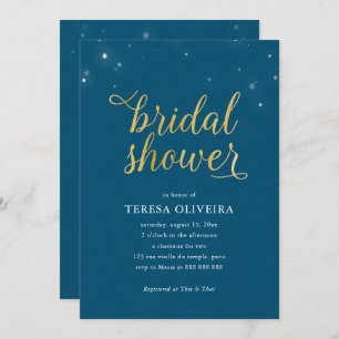 Convites O chá de panela Dourado azul do olhar ilumina