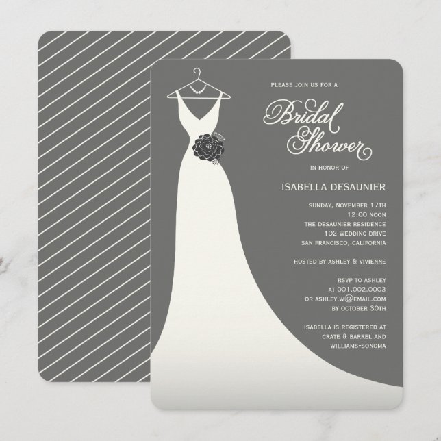 Convites O chá de panela elegante à moda do vestido de (Frente/Verso)