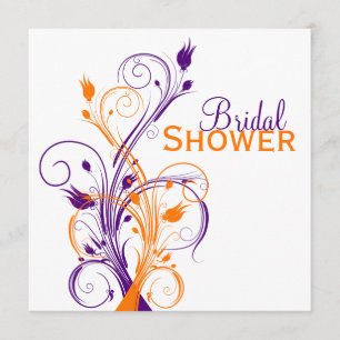 Convites O chá de panela floral branco alaranjado roxo