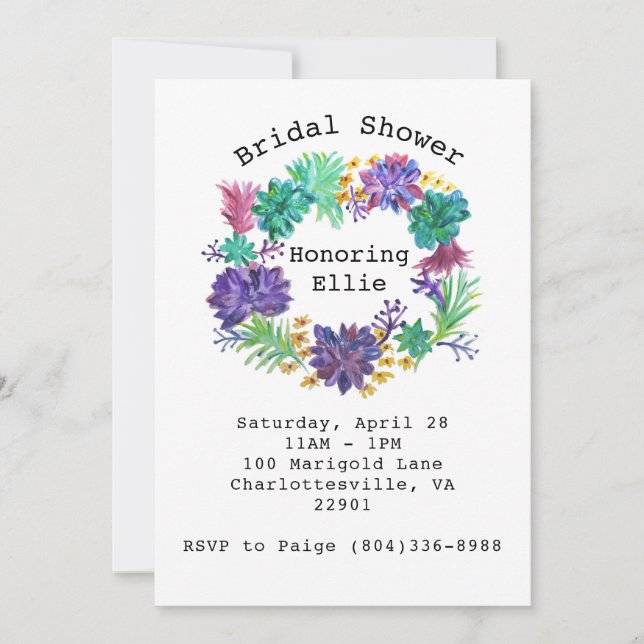 Convites O chá de panela floral & do Succulent da grinalda (Frente)