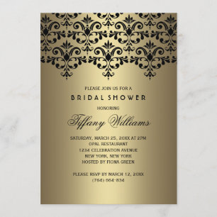 Convites O chá de panela preto & Dourado do damasco do