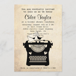 Convites O chá de panela romântico da máquina de escreve