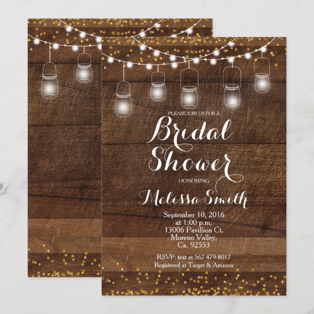 Convites O chá de panela rústico do frasco de pedreiro (Frente/Verso)