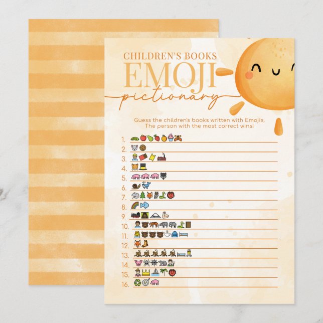 Convites O Chá Emoji do Livro Infantil Sun (Frente/Verso)