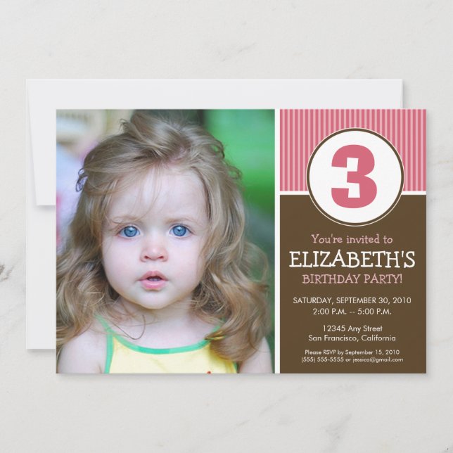 Convites O chocolate simples & doce/aniversário cor-de-rosa (Frente)