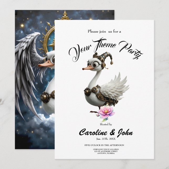 Convites O Cisne Curioso de Relógio. (Frente/Verso)