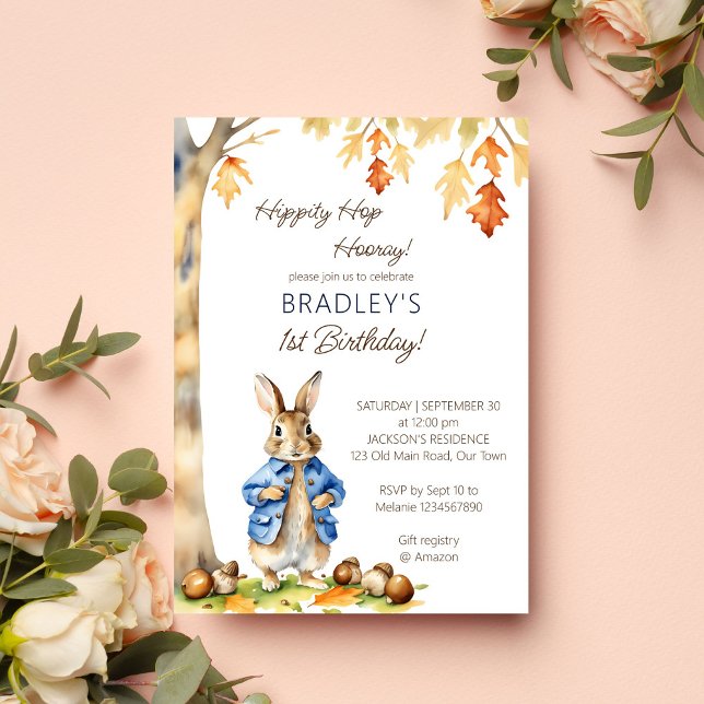 Convites O coelho do Peter cai no templo da festa de aniver (Peter rabbit birthday party template invitation digital download fall themed boys birthday template)