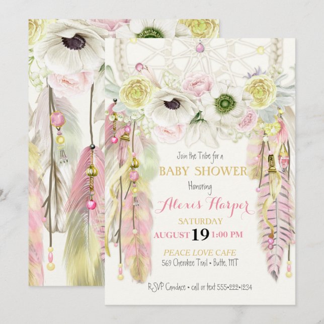 Convites O coletor ideal de Boho empluma-se o amarelo (Frente/Verso)