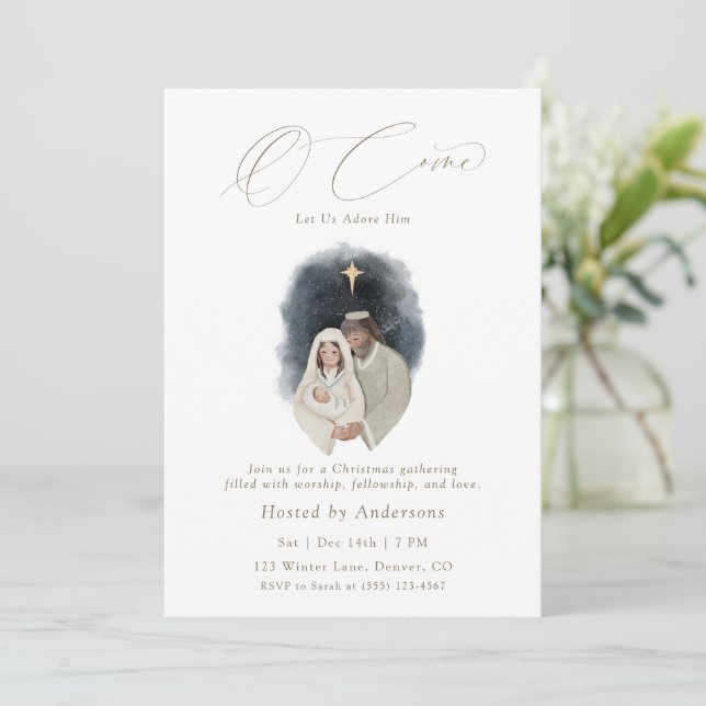 Convites O Come Let Us Adore Him Christmas Invitation (Em pé/Frente)