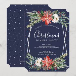 Convites O comensal da poinsétia & de Natal dos rosas