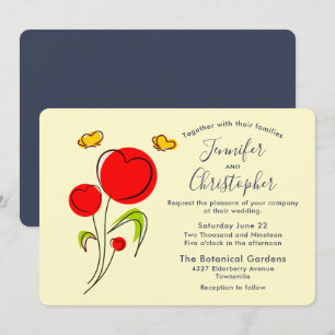 Convites O coração vermelho bonito floresce o casamento d