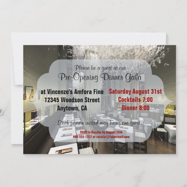 Convites O costume pre/restaurante da grande inauguração (Frente)