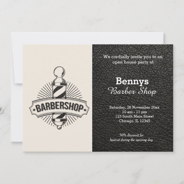 Convites O couro da barbearia está aberto (Frente)