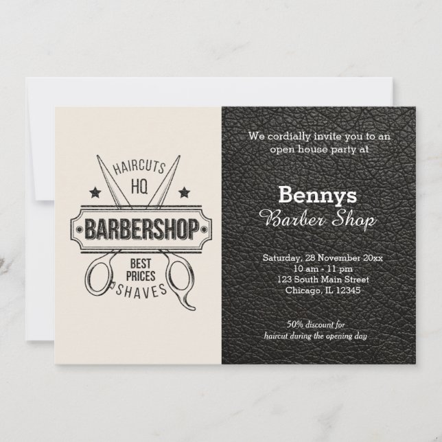 Convites O couro da barbearia está aberto (Frente)