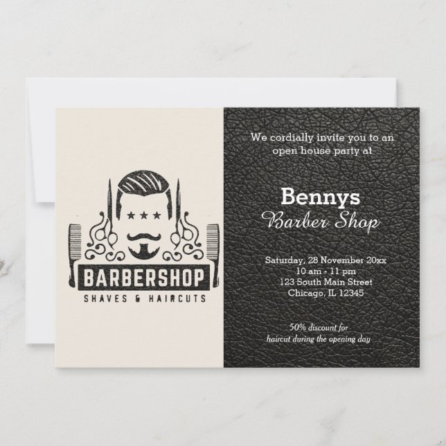 Convites O couro da barbearia está aberto (Frente)