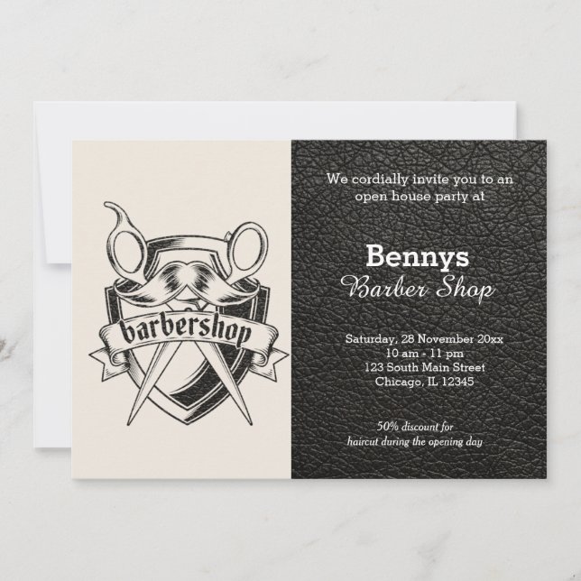 Convites O couro da barbearia está aberto (Frente)