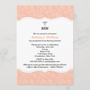 Convites O damasco coral BSN RN LPN da graduação da