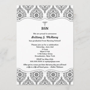 Convites O damasco moderno BSN RN LPN da graduação da