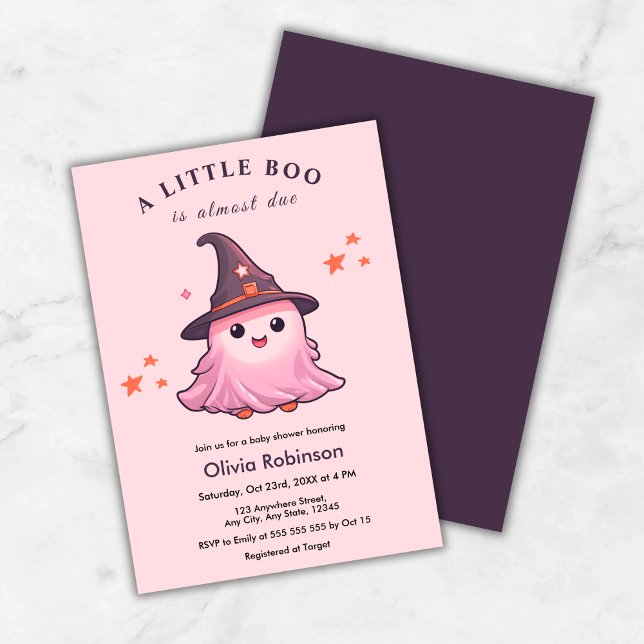 Convites O Dia das Bruxas Rosa Um Pequeno Chá de fraldas (Pink Halloween A Little Boo Baby Shower Invitation )