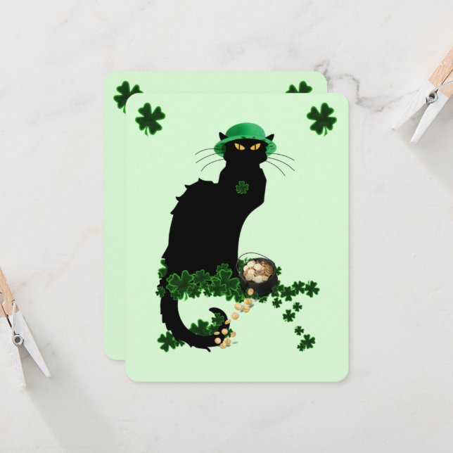 Convites O Dia de São Patrício do Le Chat Noir Clover (Frente/Verso In Situ)