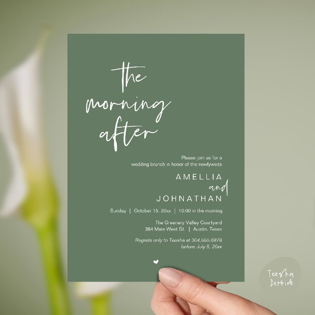 Convites O dia seguinte, Brunch de casamento moderno pós-ca (The morning after, Modern Post Wedding Brunch celebration  Invitation card in sage green)