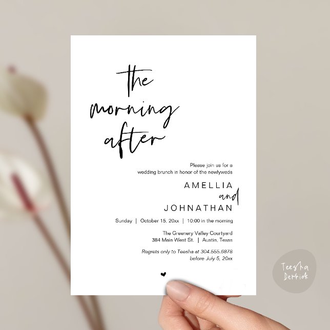 Convites O dia seguinte, Brunch de casamento moderno pós-ca (The morning after, Modern Post Wedding Brunch celebration  Invitation card in black and white)