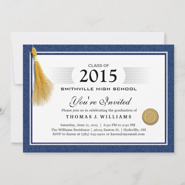 Convites O diploma azul da beira com graduação da borla (Frente)