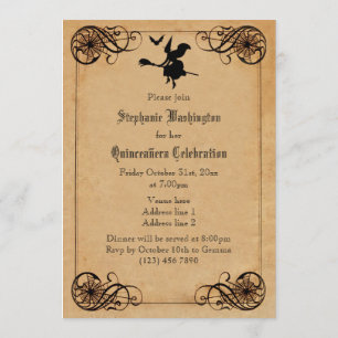 Convites O dobro de Quinceañera da bola das bruxas do