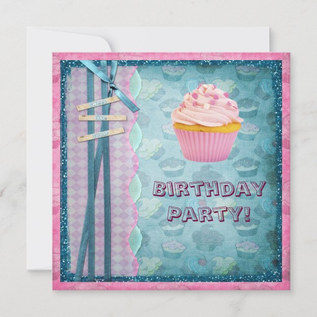 Convites O doce como o partido do brilho dos cupcakes do (Frente)
