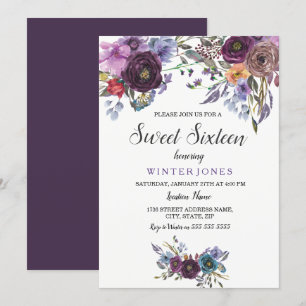 Convites O doce de inverno floral roxo bonito dezesseis