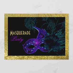 Convites O doce dezesseis do mascarada party azul, roxo,