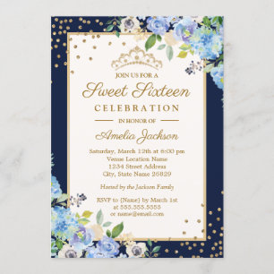 Convites O doce floral azul Dourado dezesseis da faísca