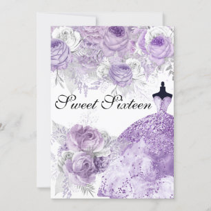 Convites O doce roxo 16 do vestido do rosa da lavanda