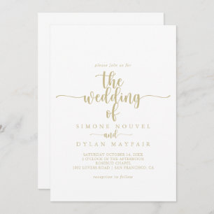 Convites O Dourado Casamento De Caligrafia Minimalista De
