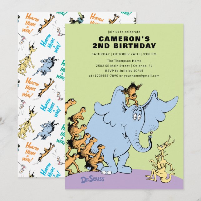 Convites O Dr. Seuss Horton ouve um Quem! | ANIVERSÁRIO DE  (Frente/Verso)