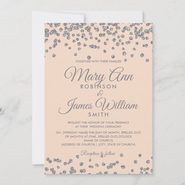 Convites O Elegante Casamento Silver Faux Glitter Confetti  (Frente)