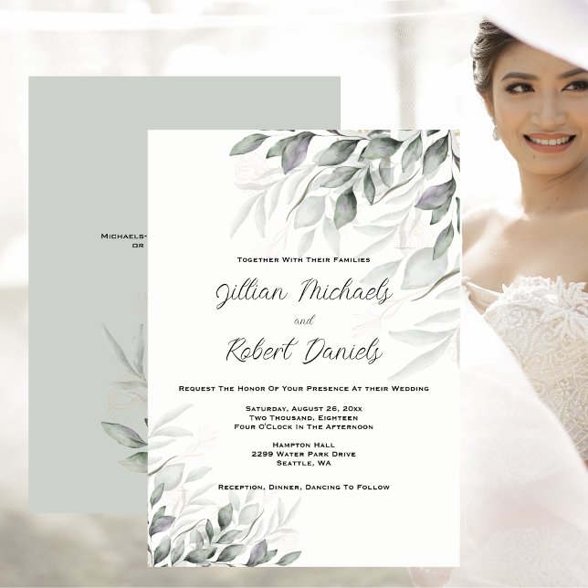 Convites O Elegante Watercolor Deixa Casamento (Elegant Watercolor Leaves Wedding Invitation)