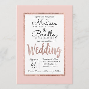 Convites O esboço Dourado cor-de-rosa do chique cora