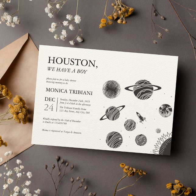 Convites O espaço externo Houston temos um Chá de fraldas (Criador carregado)