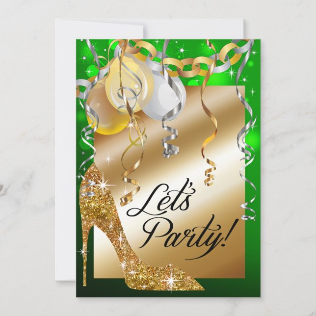 Convites O estilete do brilho Balloons a esmeralda do (Frente)